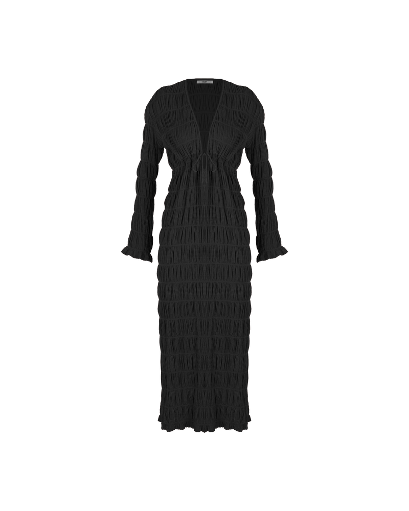 MIRELLA KAFTAN DRESS BLACK | Kaftan style maxi dress featuring a V-neck line, fluted long sleeves and an adjustable drawstring under the bust to create shape. Crafted in our signature Mirella fabric, you can choose...