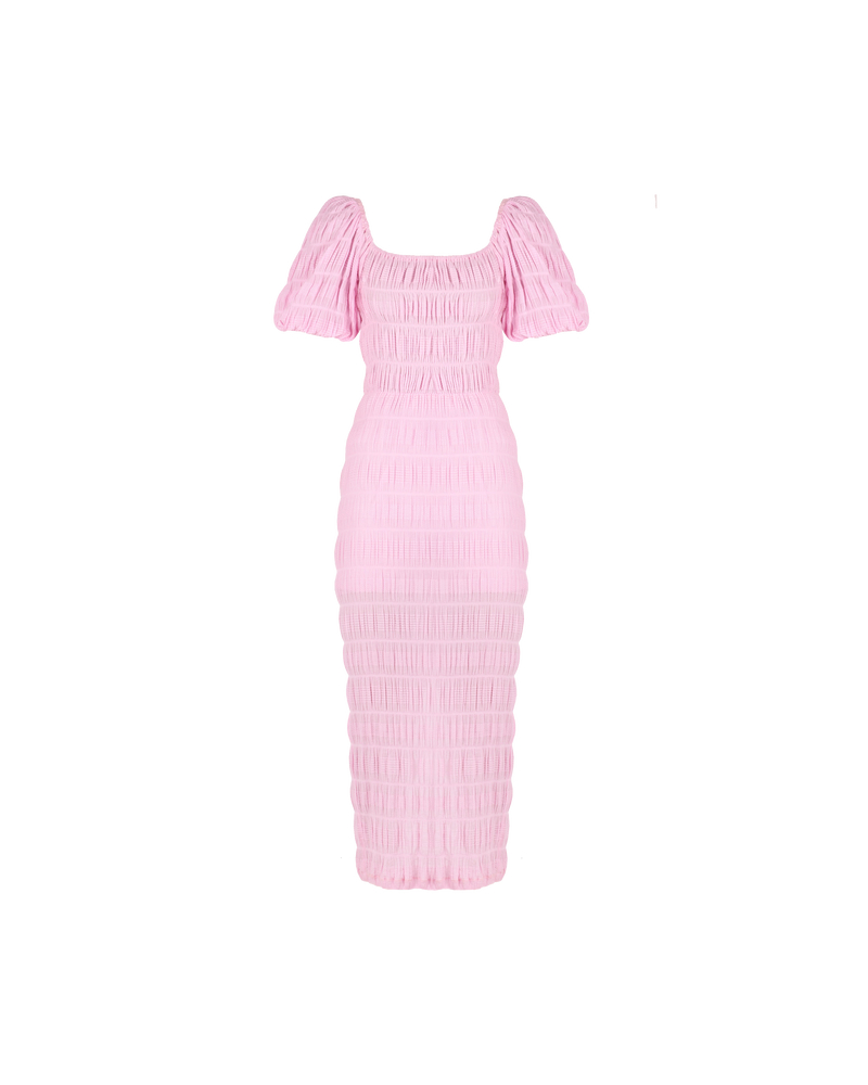 MIRELLA PUFF SLEEVE DRESS PINK | Fitted maxi dress with a square neckline, short elasticated puff sleeves and a slit at the centre back. The voluminous sleeves make this silhouette a stand out, crafted in signature...