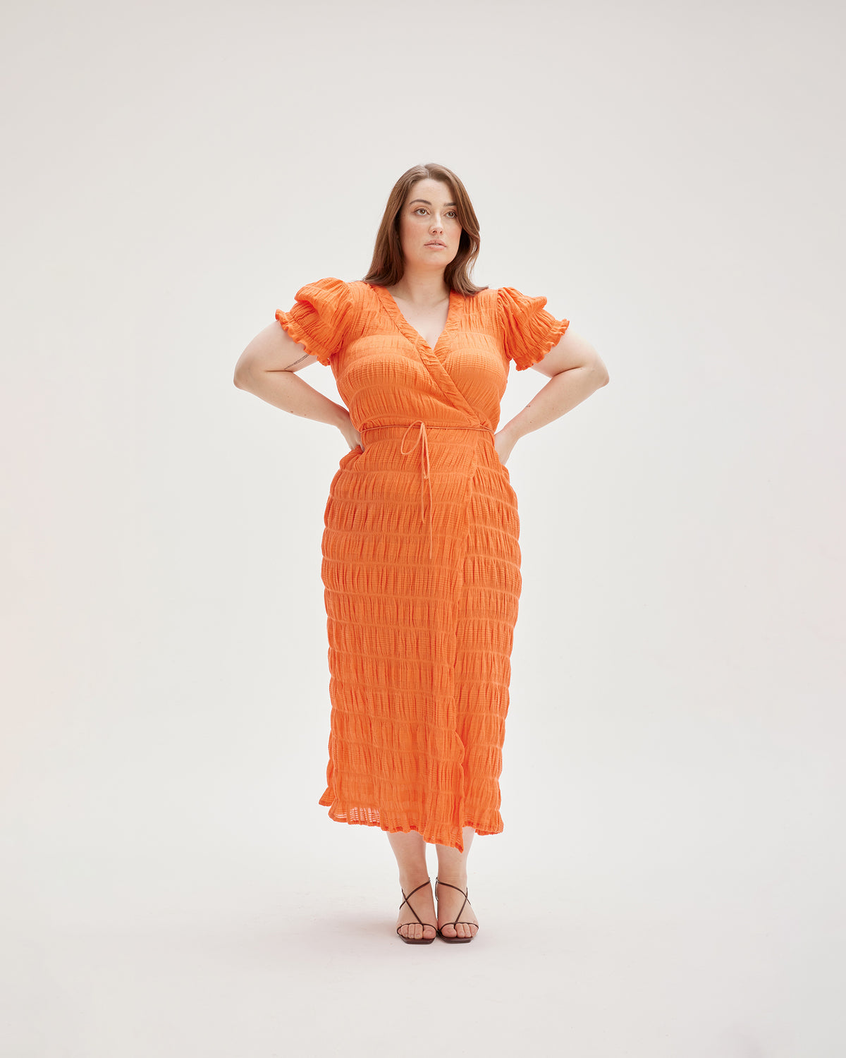 MIRELLA SHORT SLEEVE WRAP DRESS APEROL RUBY