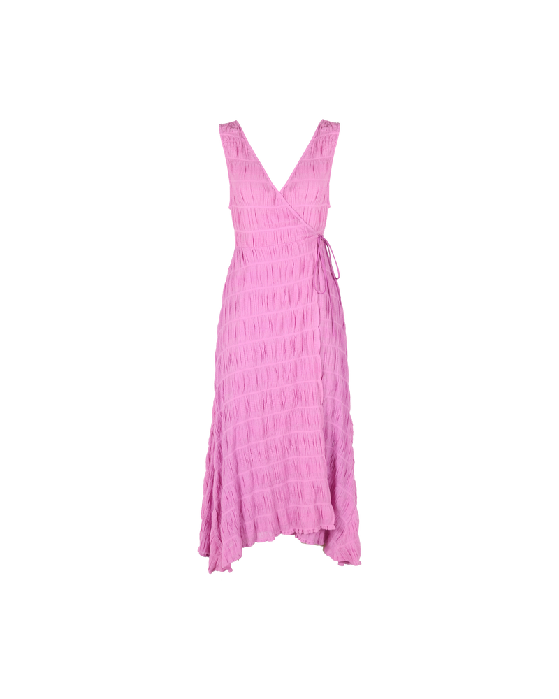 MIRELLA SLEEVELESS WRAP DRESS ORCHID | Floaty sleeveless wrap dress an adjustable waist tie in the signature Mirella fabric, a delicate embroidered cotton. Like all wrap dresses this piece is incredibly versatile and comfortable.