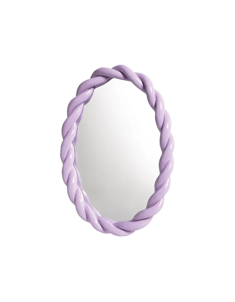 MIRROR BRAID OVAL LILAC | Oval shaped mirror with a soft twisted shape and sweet pastel colour. You can mount this mirror by using the hook at the back.