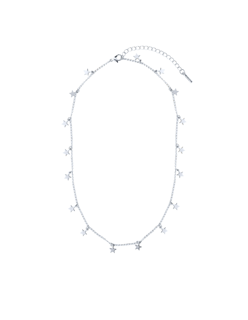  NIGHT SKY NECKLACE SILVER | Fine chain necklace with star pendant detailing and adjustable chain closure. This piece delicately frames the neck while the stars twinkle with every movement.