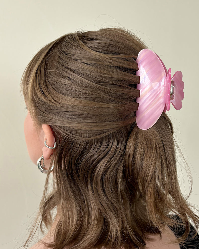 WAVE HAIR CLAW PINK ORANGE | Pink and orange striped hair claw, this is a staple accessory for summer - perfect for beach hair. Holds half a head of hair and is comfortable enough to wear from...