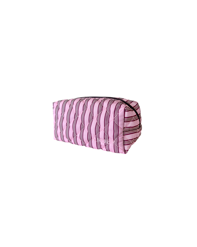 QUILTED COSMETIC BAG PINK LADY STRIPE | Our very own RUBY Cosmetic Bag! This bag is quilted and stuffed to provide a comfortable home for all your essentials. Designed in our pink lady stripe.