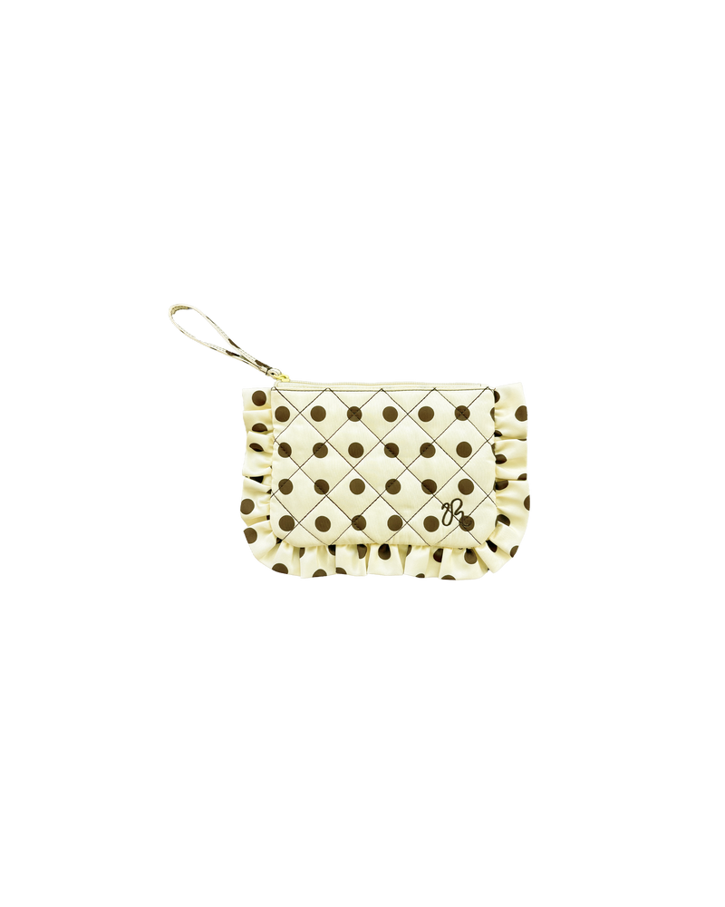 QUILTED POUCH BUTTER POLKA DOT | Our very own RUBY quilted pouch! This bag is quilted and stuffed to provide a comfortable home for all your essentials, from stationary to notebooks to an e-reader. Designed in our butter polka dot colourway.