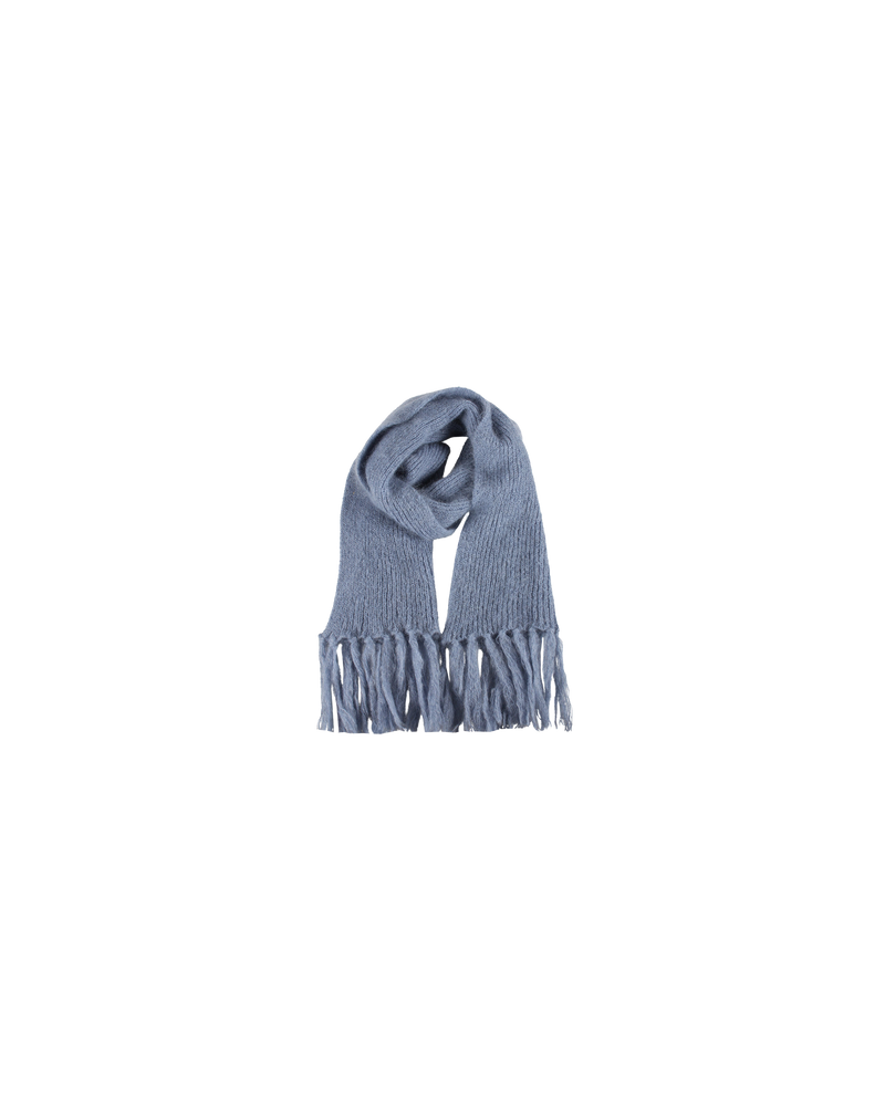 RAE MOHAIR SCARF BLUE | The Rae Mohair Scarf is a fully fashioned knit scarf with tassel detail at ends.