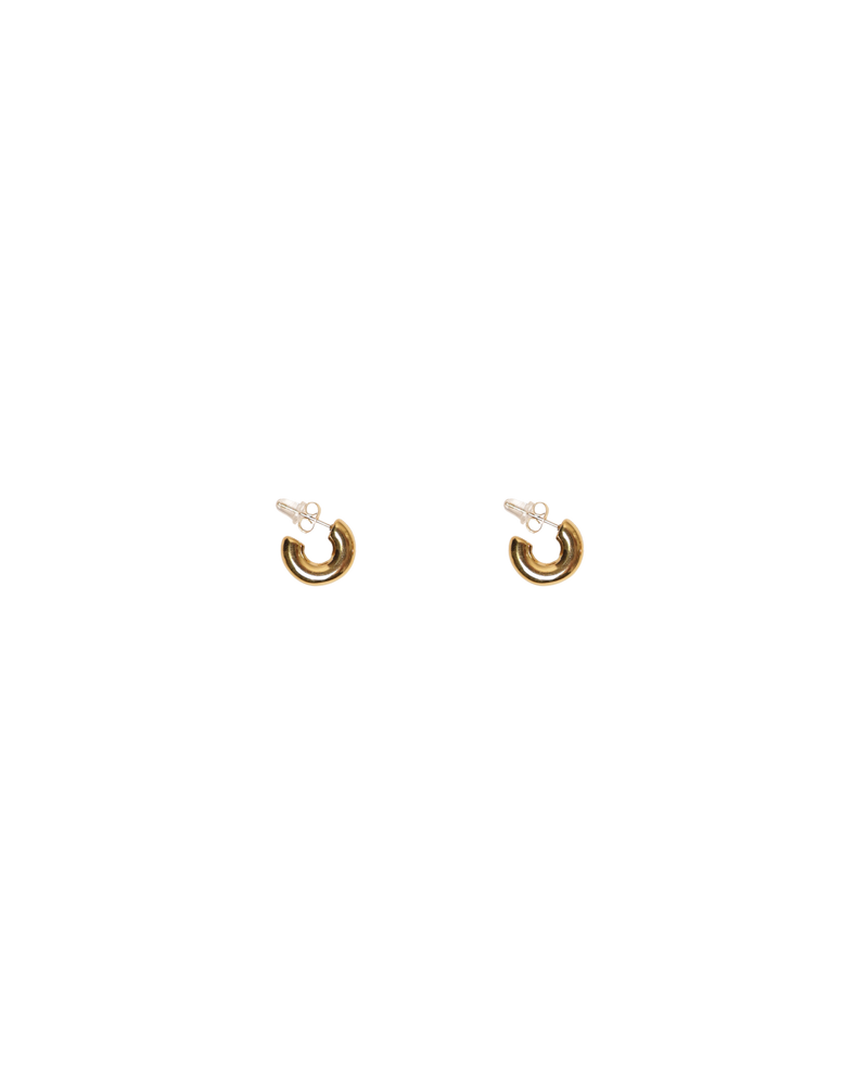 RAINBOW HOOP GOLD | Mini gold hoop earrings designed in a rainbow shape. These earrings are lightweight to wear.