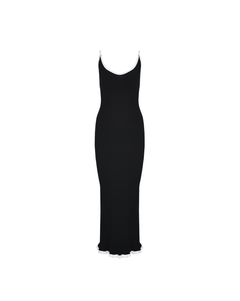 RINA DRESS BLACK WHITE | Ribbed knitted maxi dress designed in a two-tone black and white colour way. This staple dress can be worn many ways by adjusting the straps, giving you 4 options in 1.