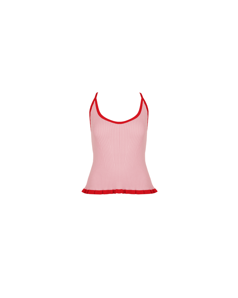 RINA TANK PINK CHERRY | Ribbed knitted tank top designed in a contrasting pink and cherry colour way. This staple tank can be worn many ways by adjusting the straps, giving you 4 options in 1.