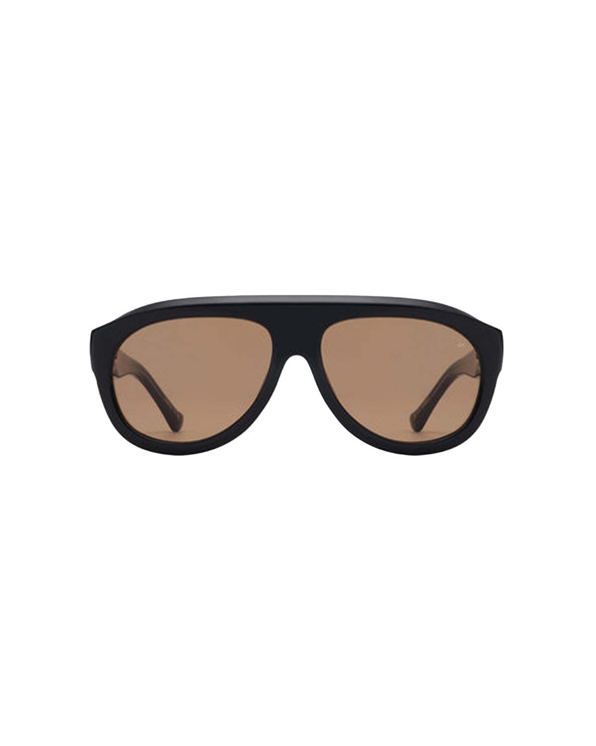 RIO SUNGLASS BLACK | A reinterpretation of the aviator style with a distinctive and sculptural frame. Featuring a large silhouette and deep acetate frame, designed in a black colourway with brown tinted lenses.