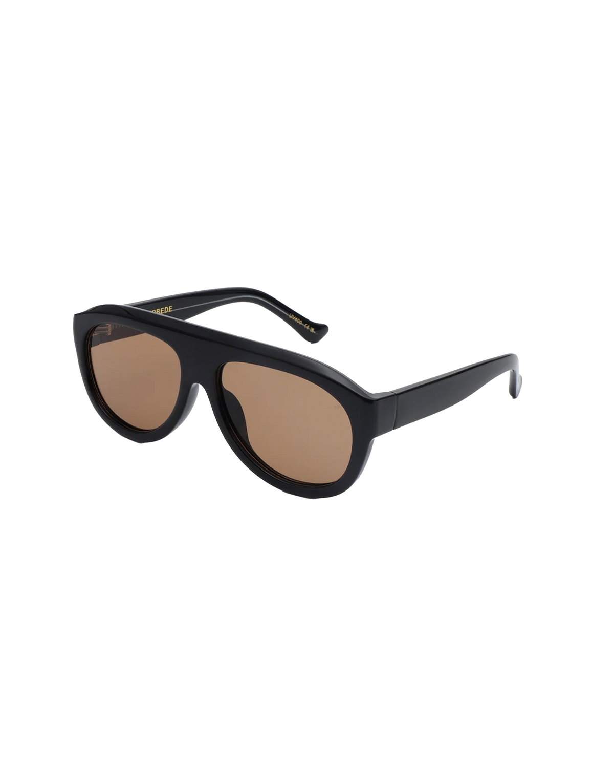 RIO SUNGLASS BLACK | A reinterpretation of the aviator style with a distinctive and sculptural frame. Featuring a large silhouette and deep acetate frame, designed in a black colourway with brown tinted lenses.