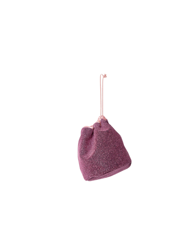BRILLI BRILLI BAG ROSE | Glitter bucket bag in a shimmery purple fabric. This bag features a 'world map' lining, perfect to take with you everywhere.