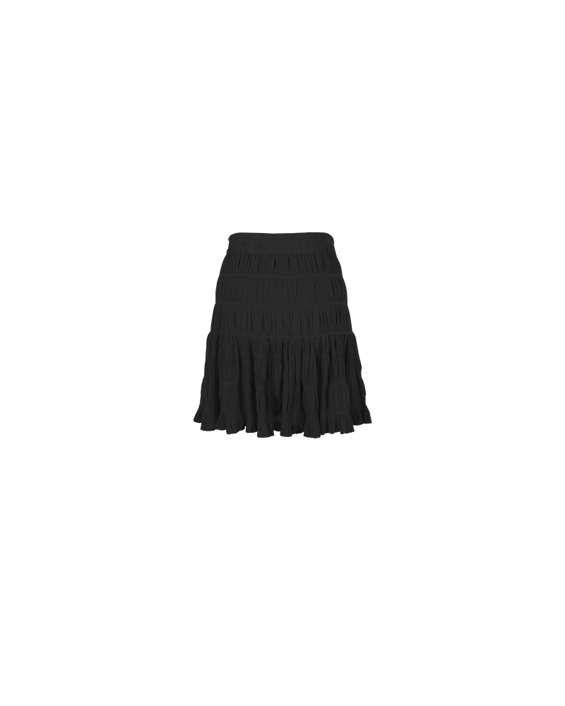 MIRELLA TIERED MINI SKIRT BLACK | The Mirella Tiered Mini skirt is a short length skirt with a fitted waistband. It features two gathered tiers and an invisible zip in the side seam.