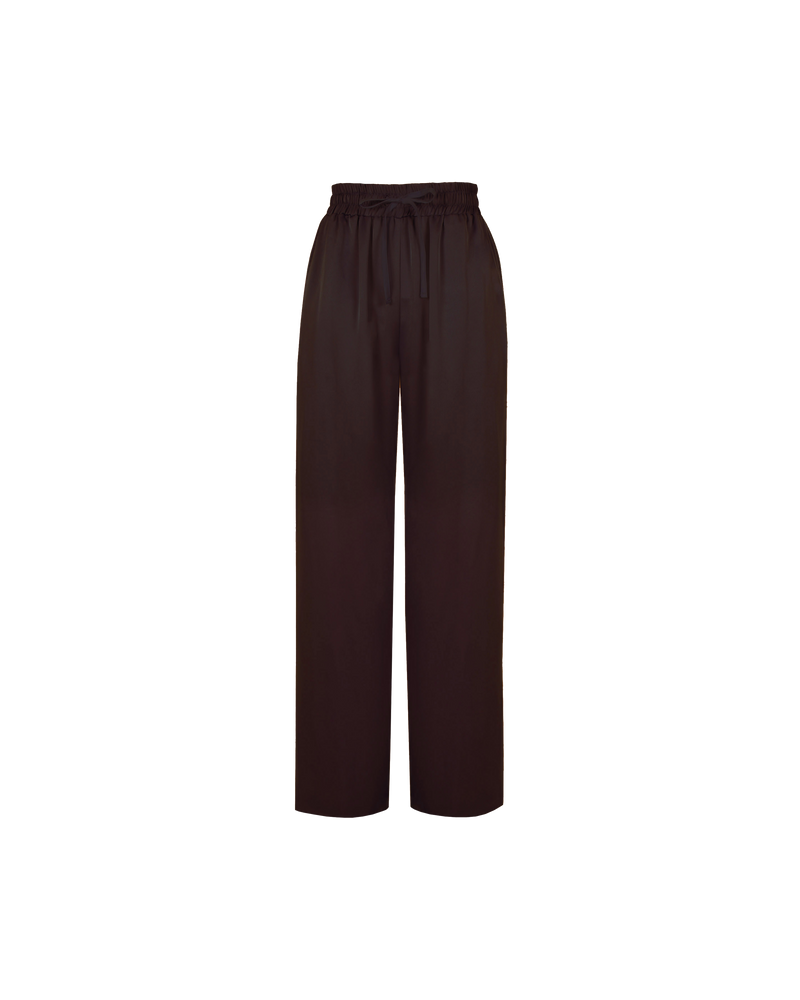 AQUARIUS SATIN PANT ESPRESSO | Satin version of the Rubette favourite Corvette Trouser, a highwaisted, wide leg pant. Uncomplicated and classically cool, these pants offer an effortless transition from day to night.