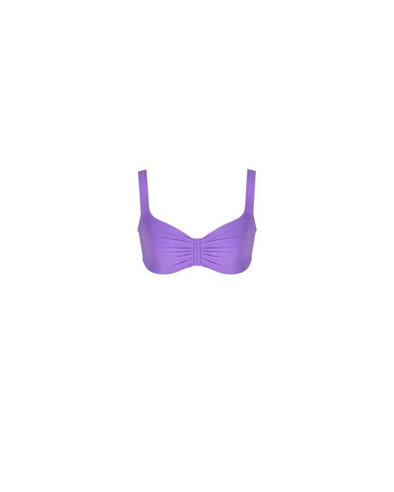 DOLPHIN TOP GRAPE | Bikini top cut in a sweetheart neckline. Designed to complement the shape with ruched detailing, it's complete with removable padding and a tie back to customise the fit.