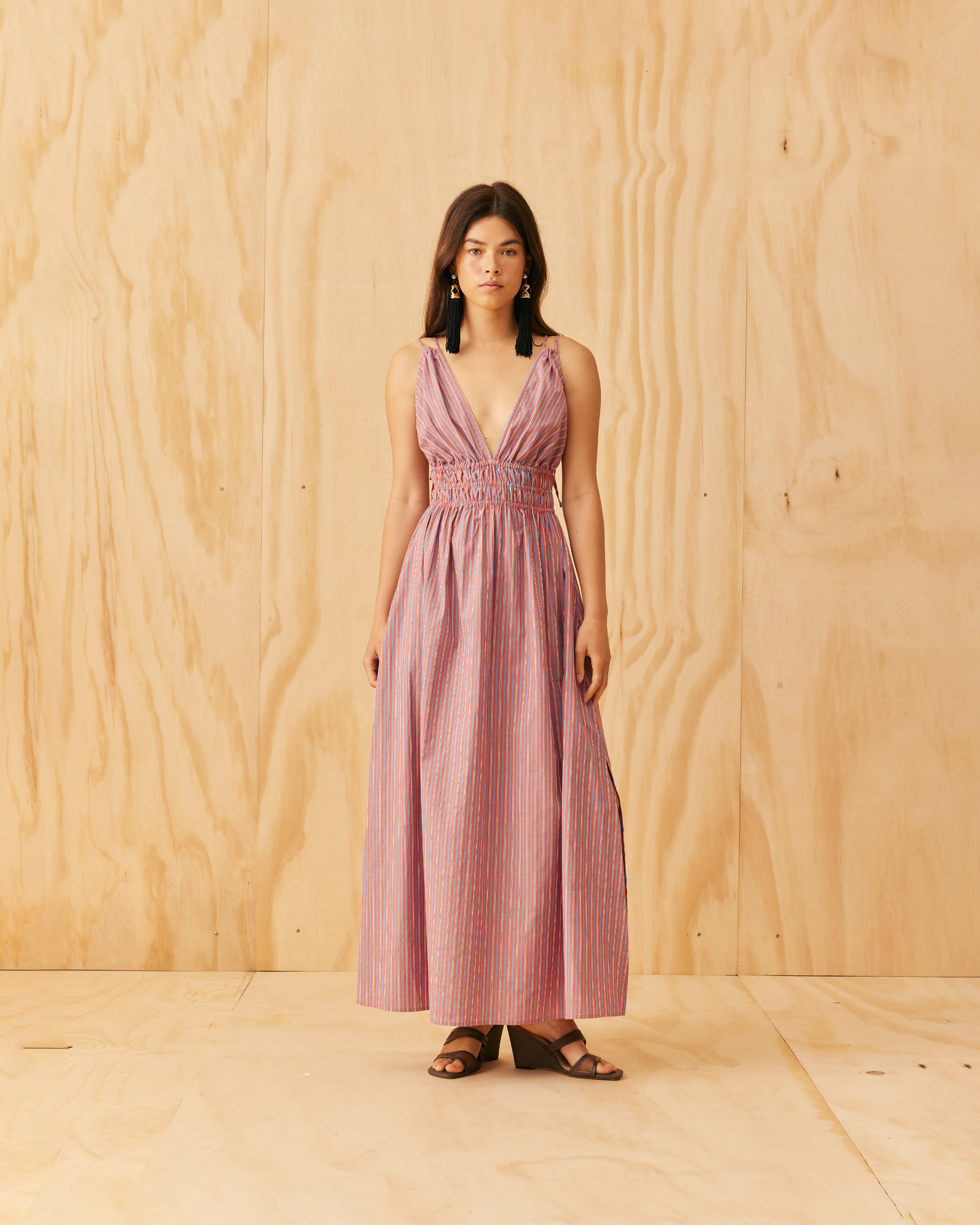 HERO MAXI DRESS FIREWHIRL BLUE STRIPE | RUBY