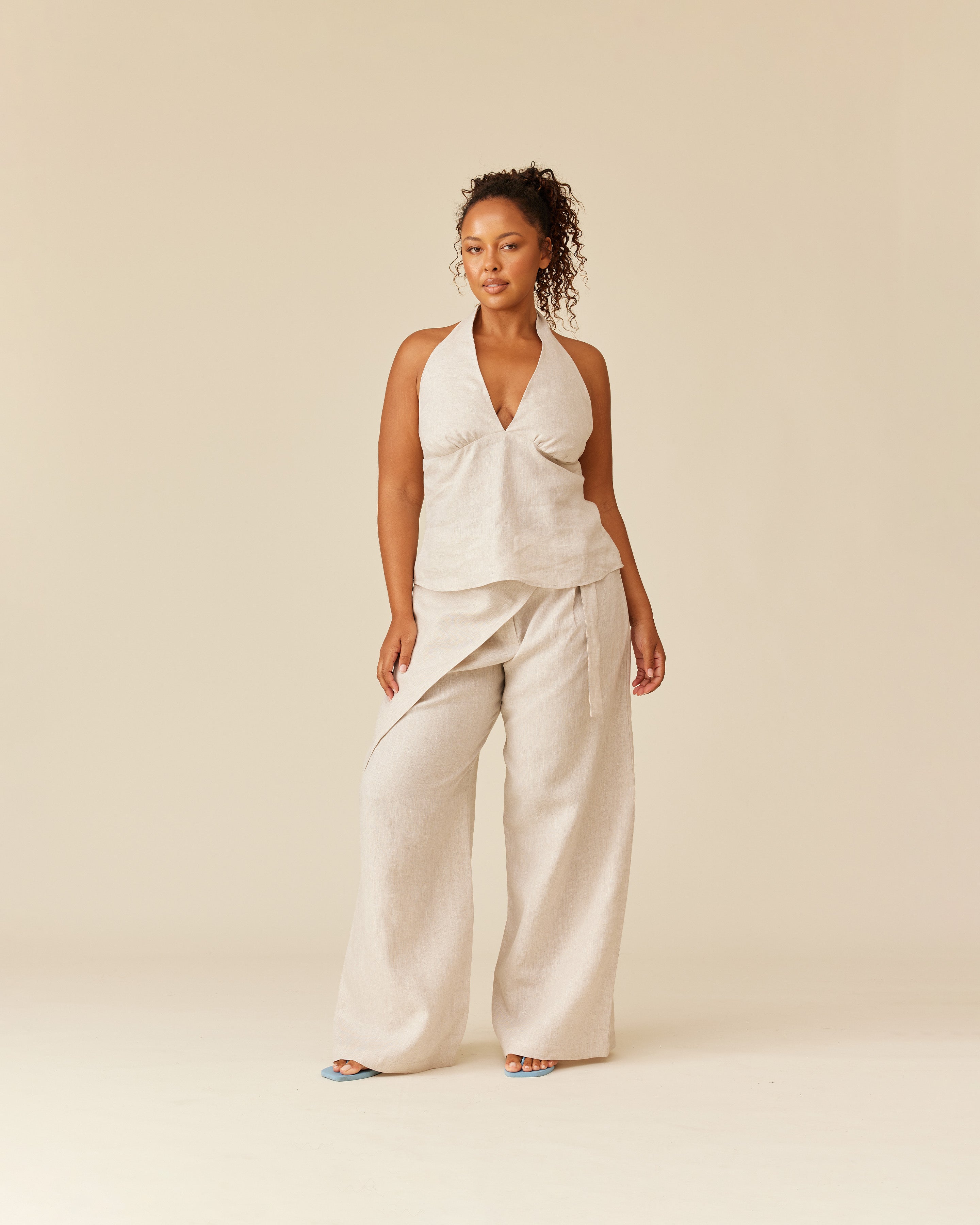 SASHA LINEN HALTER TOP NATURAL | RUBY
