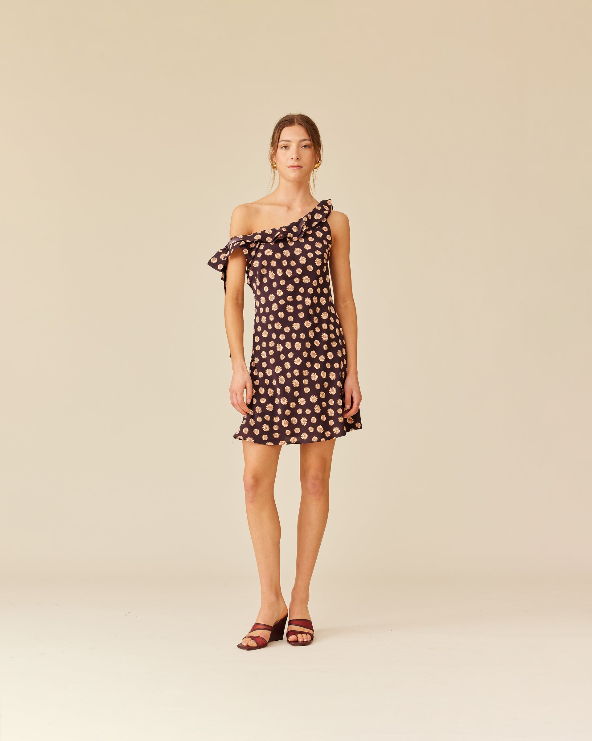 raffy mini dress LYDIA RUFFLE MINI DRESS BROWN DITZY