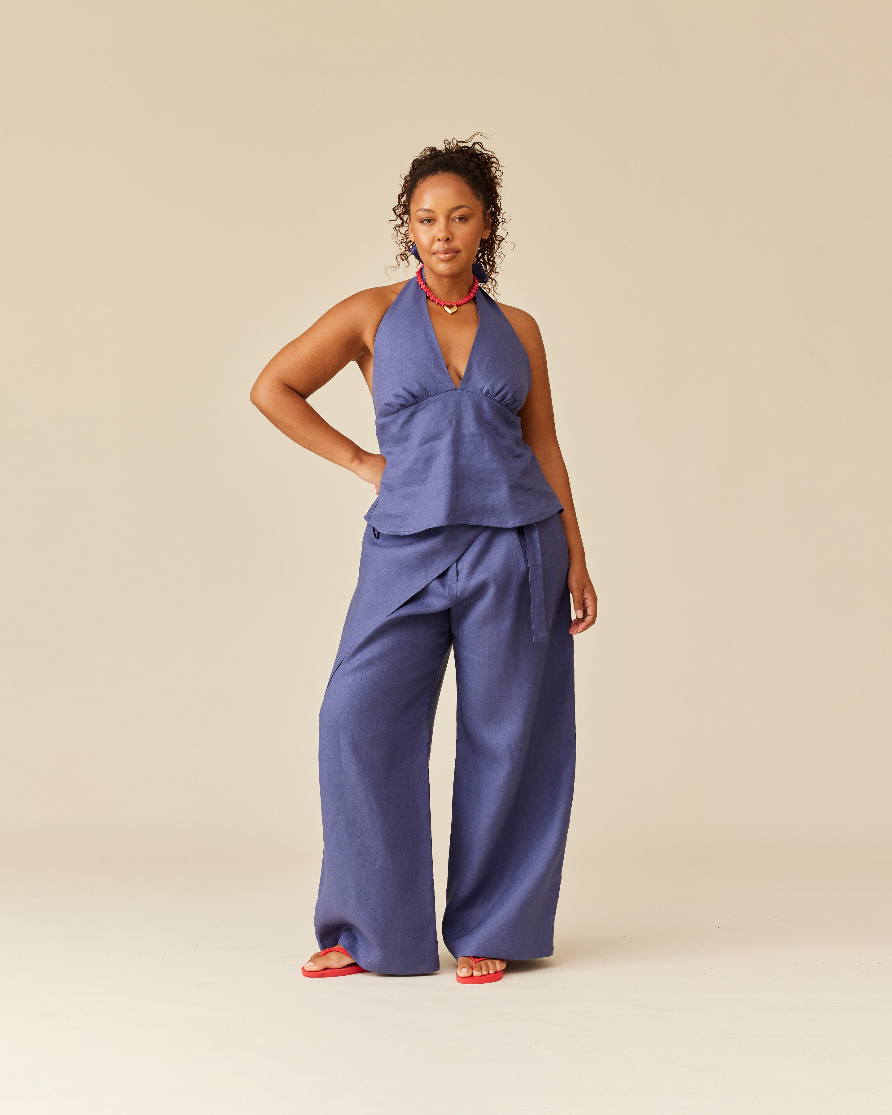 SASHA LINEN WRAP PANT NAVY | RUBY