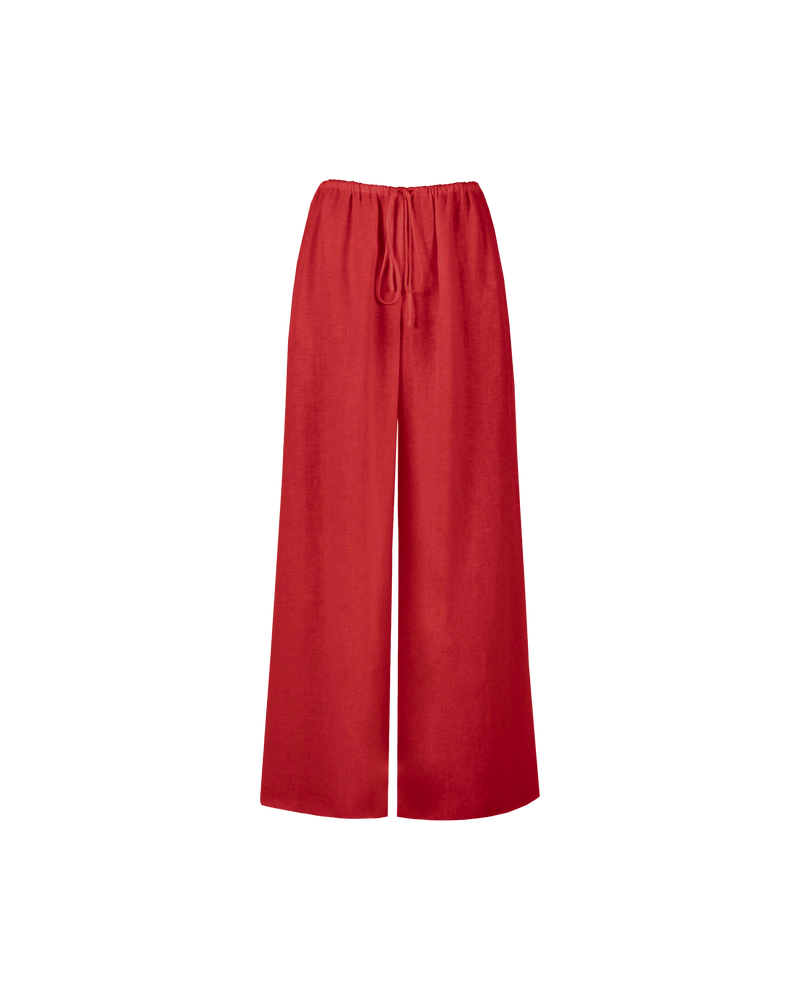 ANDIE LINEN PANT SANGRIA | Palazzo style elastic waist pants with a tie, in a light-weight sangria coloured linen. These pants are high waisted, uncomplicated, and classically cool.