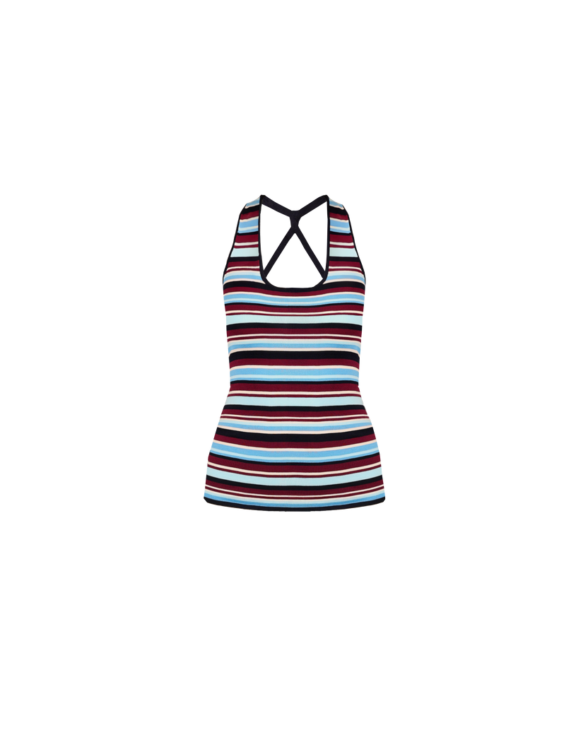 MARLA HALTER TOP BURGUNDY BLUE STRIPE | RUBY