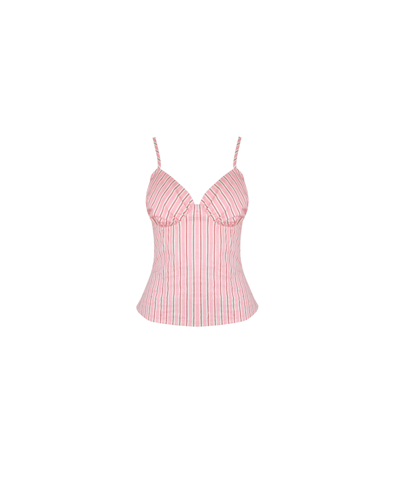 MONACO TANK PINK RED STRIPE | Sleeveless bodice style tank designed in a stretch blue striped cotton. This top features dainty straps and bust detailing, creating a sweetheart neckline. Make it a set by pairing this...