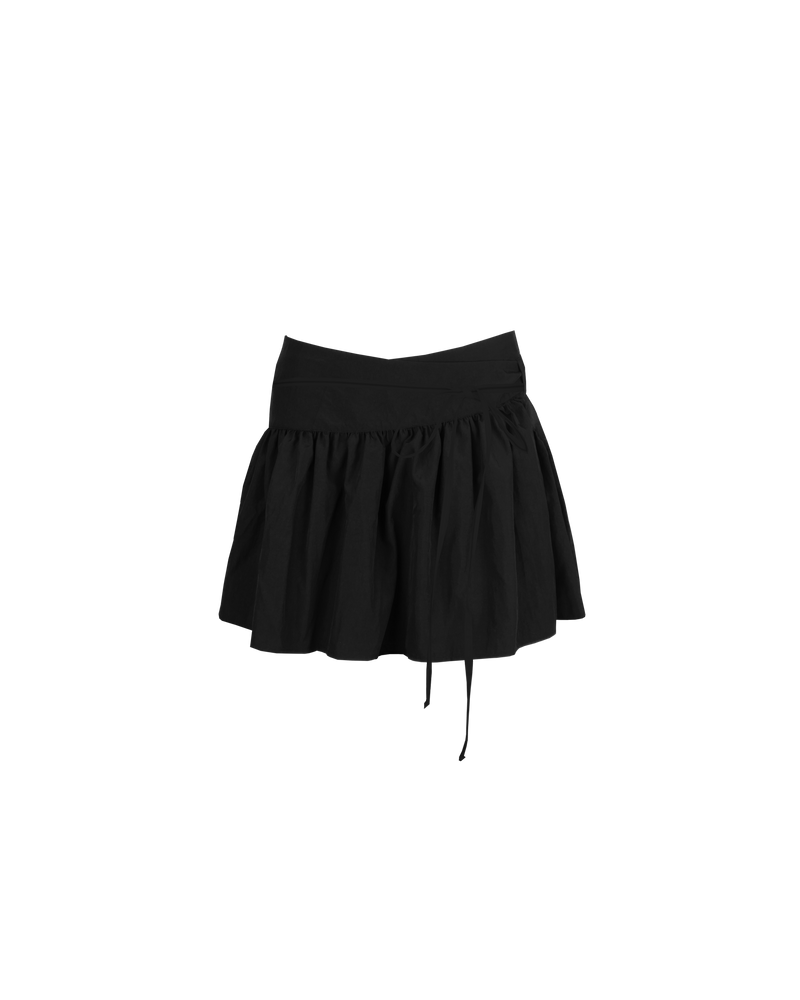 RODEO MINI SKIRT BLACK | Ballerina-inspired wrap mini skirt designed in a crisp black taffeta fabric with a soft sheen. This skirt can be styled over pants, on its own or, you can even try...