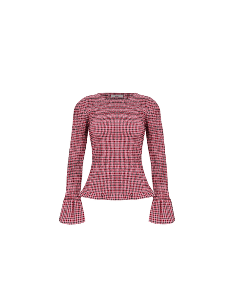 6(ROKU) ⭐︎MIX CHECK GATHER SLEEVE BLOUSE 6（ロク）の「＜6(ROKU)＞MIX CHECK GATHER SLEEVE BLOUSE/ﾌﾞﾗｳｽ