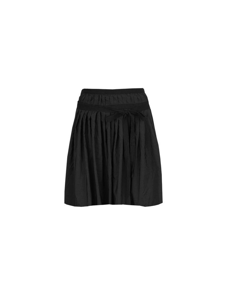 BALLERINA SKIRT BLACK | Ballerina-inspired skirt designed in a textured light-weight fabric with a slight sheen. This skirt has 2 waist ties, with pleat detailing at that waist that completes the Ballerina vibe.