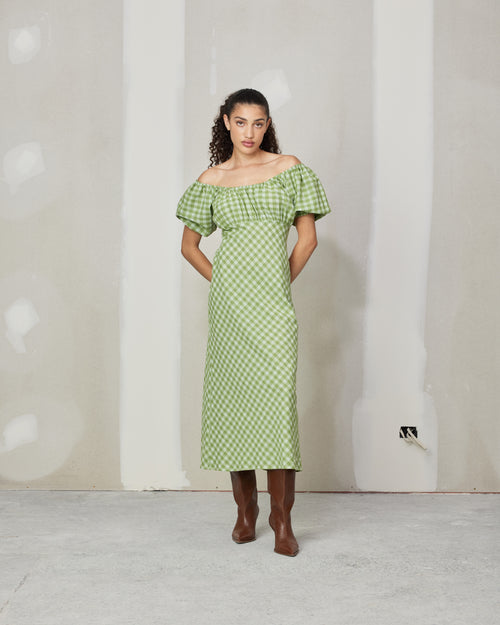 APPLE MIDI DRESS APPLE GINGHAM | RUBY APPLE MIDI DRESS APPLE GINGHAM | RUBY