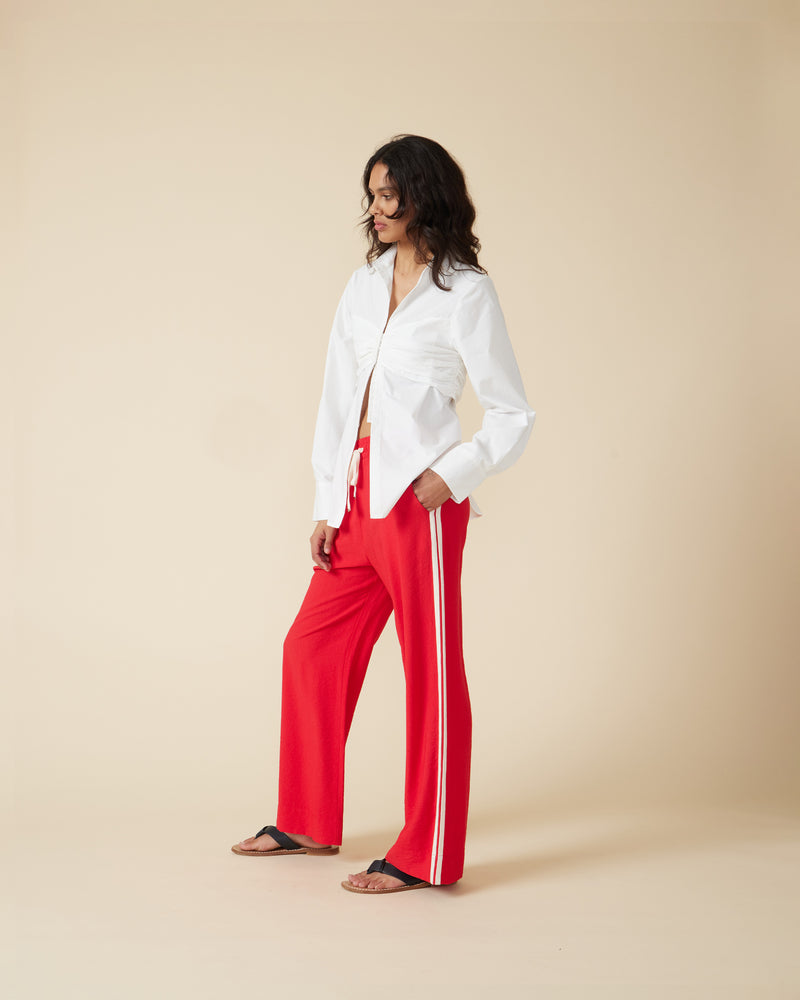CORVETTE TROUSER TALL RED | Sporty, high-waisted pant with a wide leg silhouette. An all-time RUBY favourite in a vibrant red colourway and new tall length.