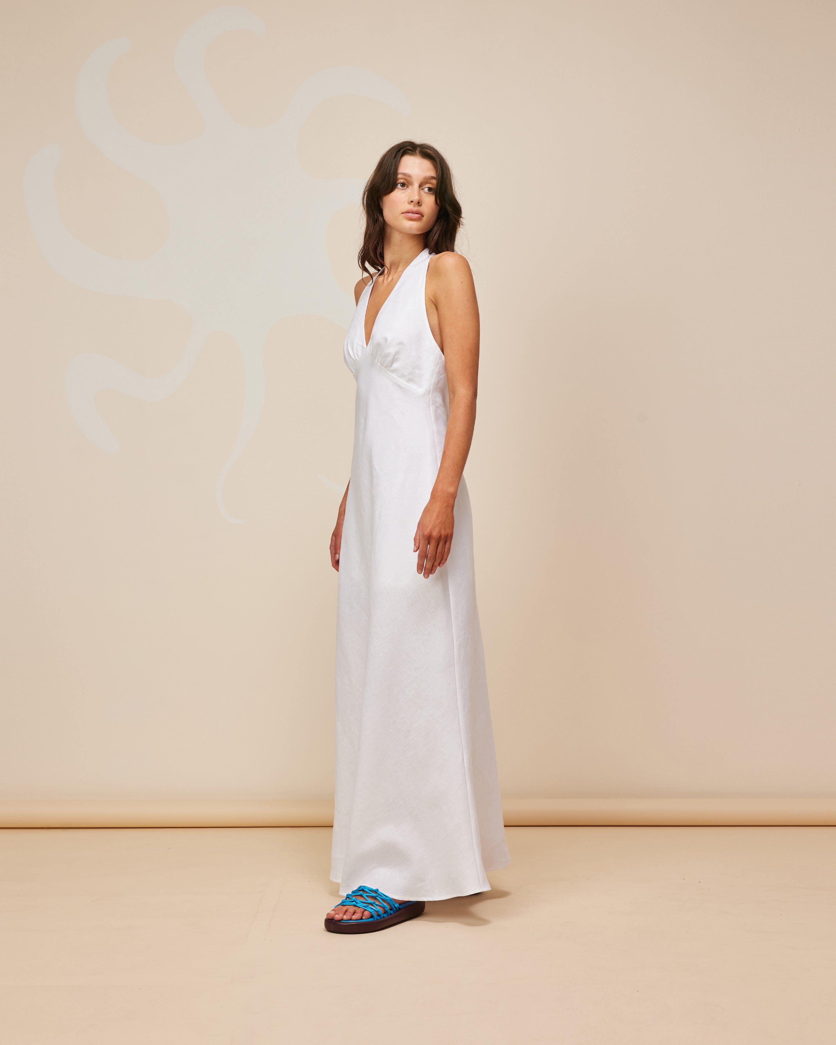 White linen sale halter dress