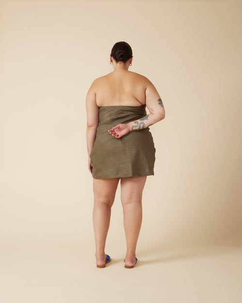 AVA LINEN MINI DRESS KHAKI