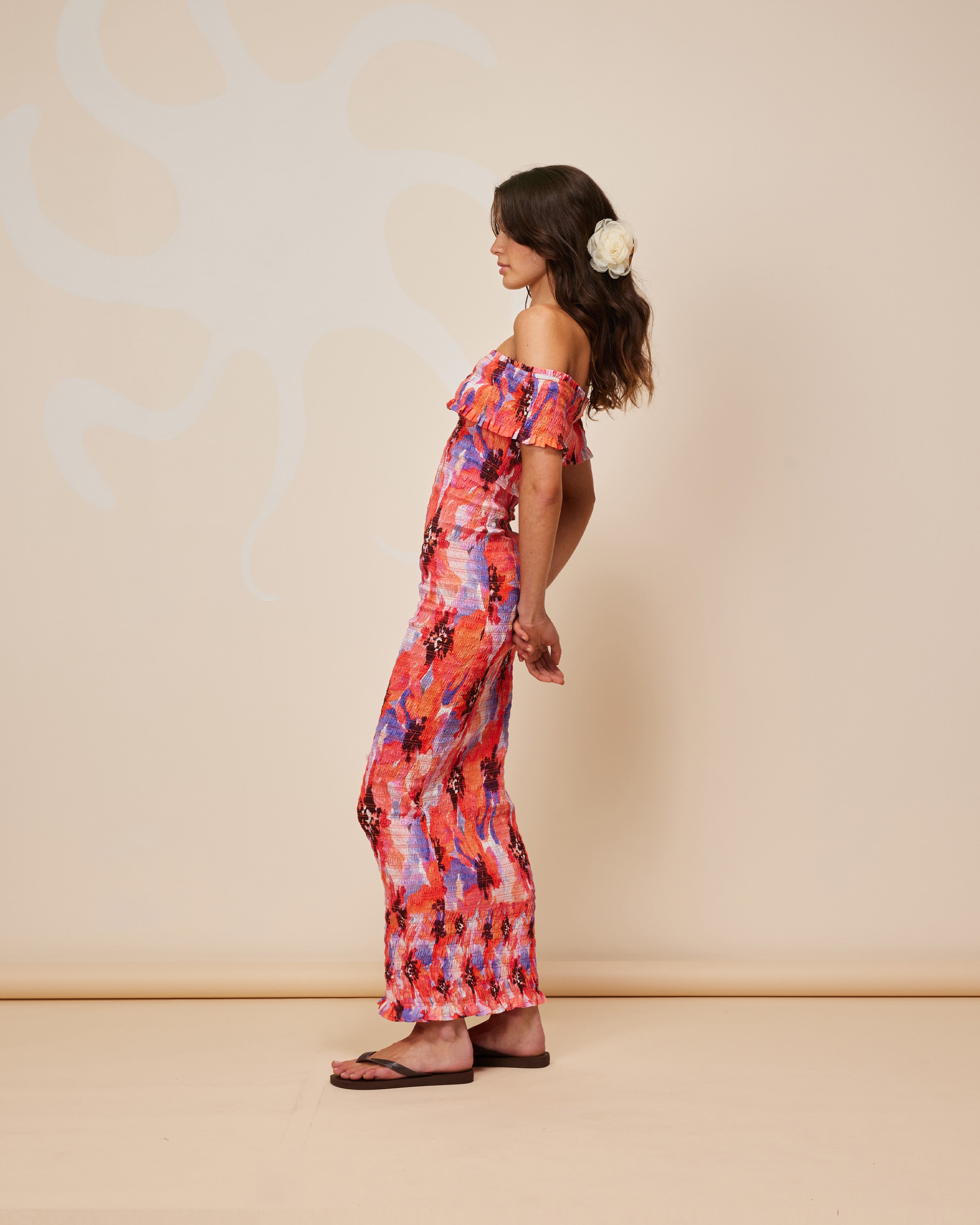 ワンピース poppy flower jacquard off shoulder dress flower jacquard off shoulder dress