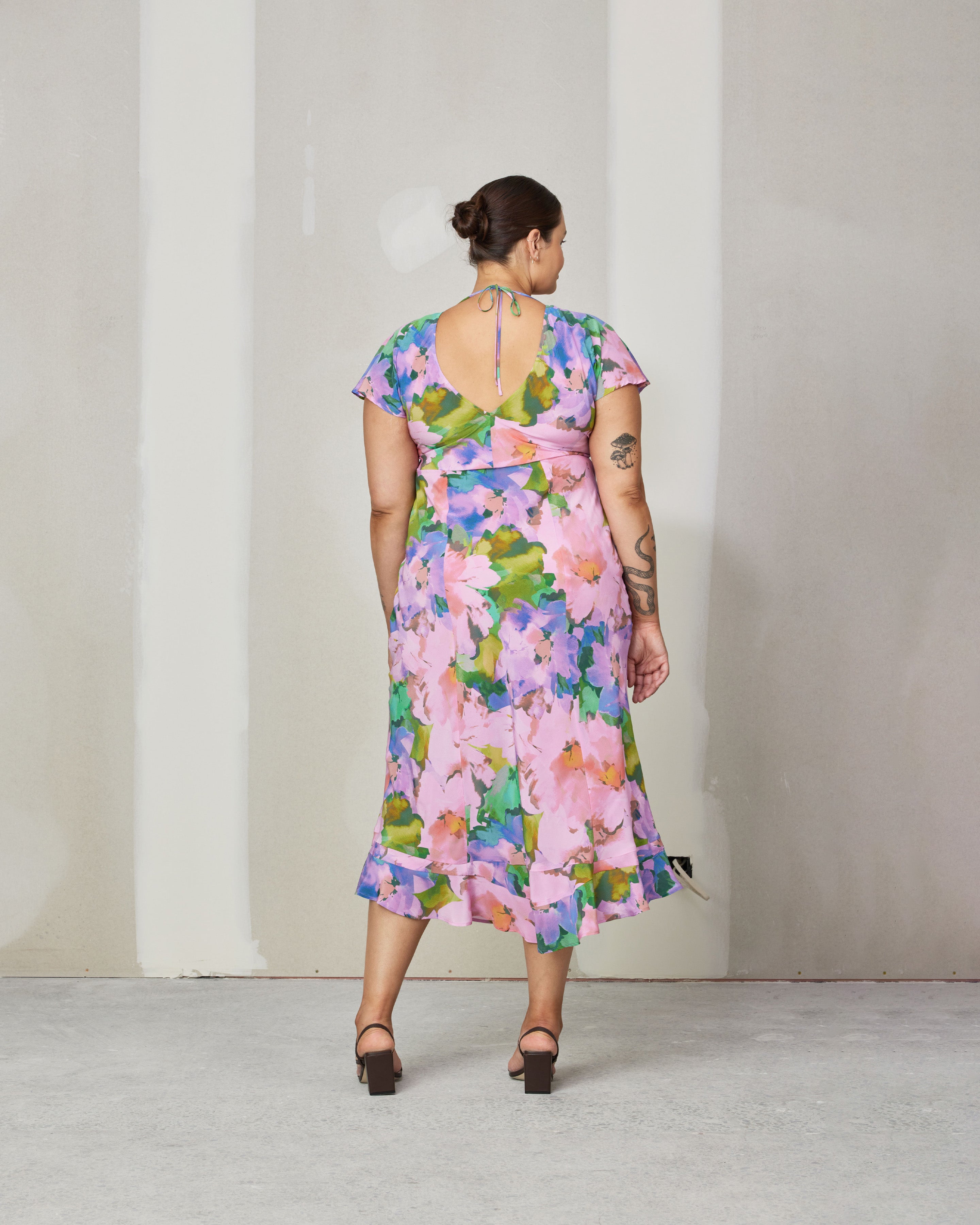 Floral silk cheap dress