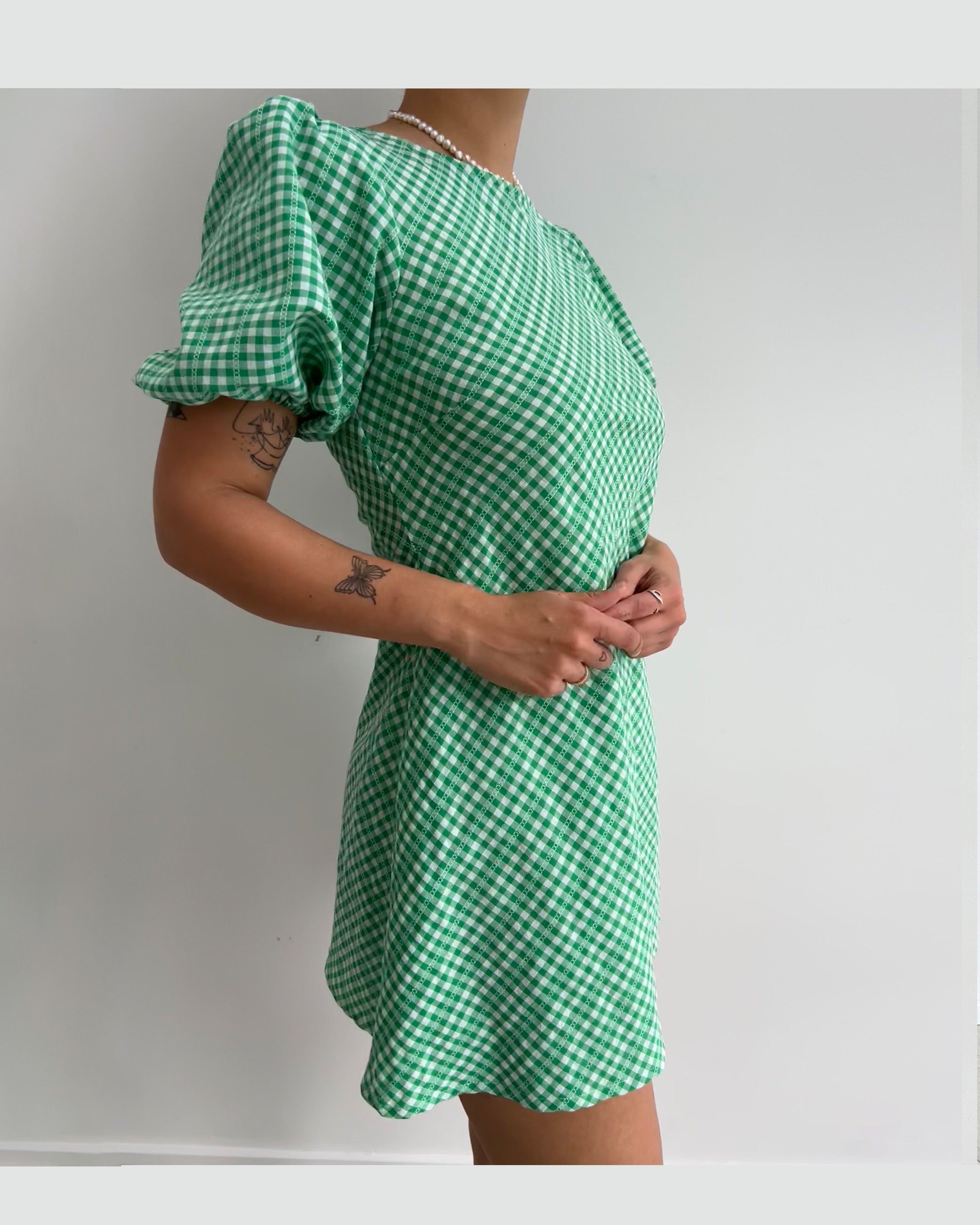 KENDALL GINGHAM MINI DRESS GREEN GINGHAM | RUBY