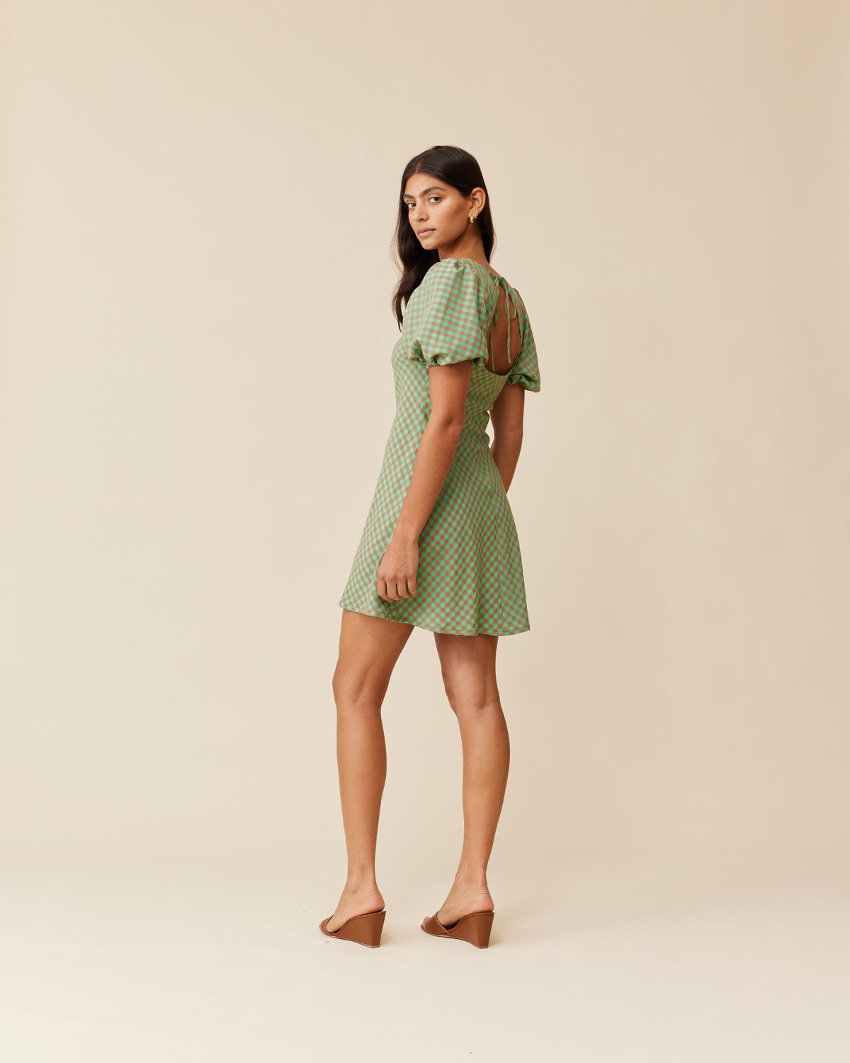 KENDALL GINGHAM MINI DRESS GREEN AND BROWN GINGHAM | RUBY KENDALL GINGHAM MINI DRESS GREEN AND BROWN GINGHAM | RUBY