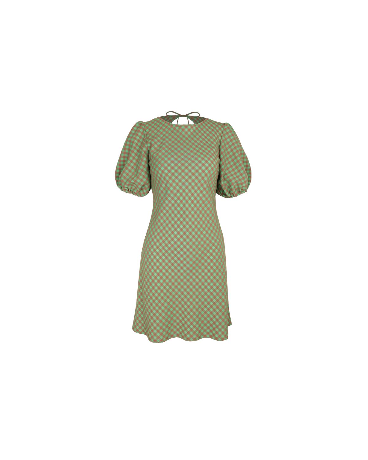 KENDALL GINGHAM MINI DRESS GREEN AND BROWN GINGHAM