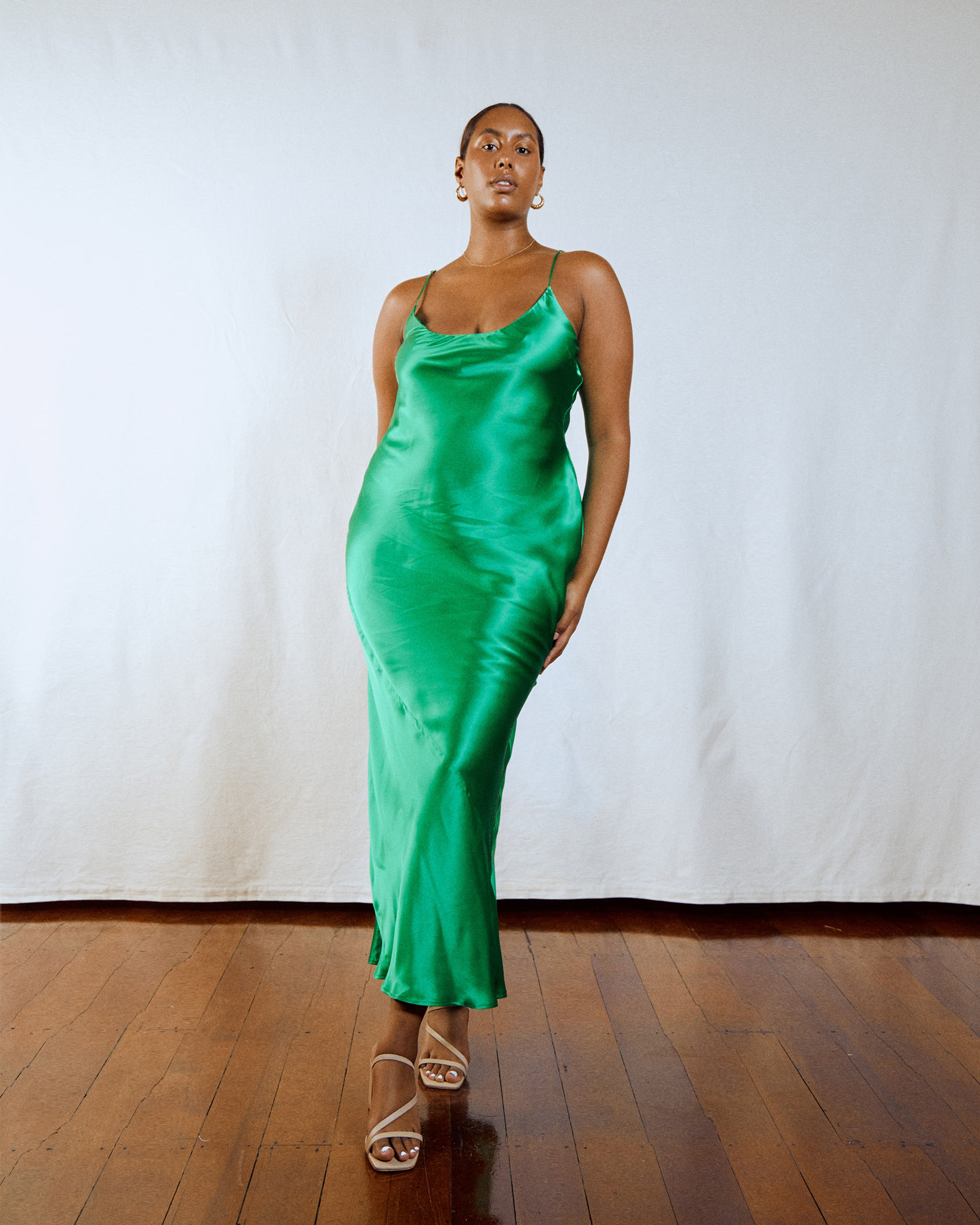 Green long best sale slip dress