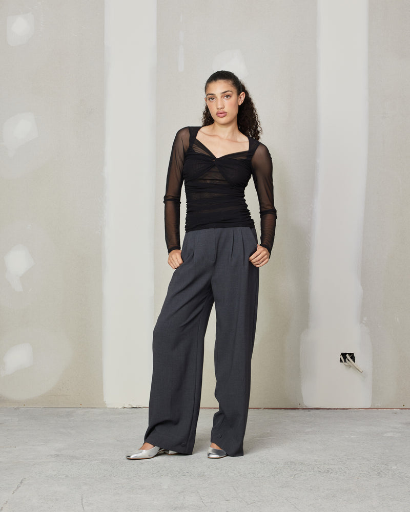 SWEENEY TROUSER CHARCOAL | High waisted, relaxed suit trouser in charcoal Beautifully tailored pants with neatly pressed pleats that highlight the shape.