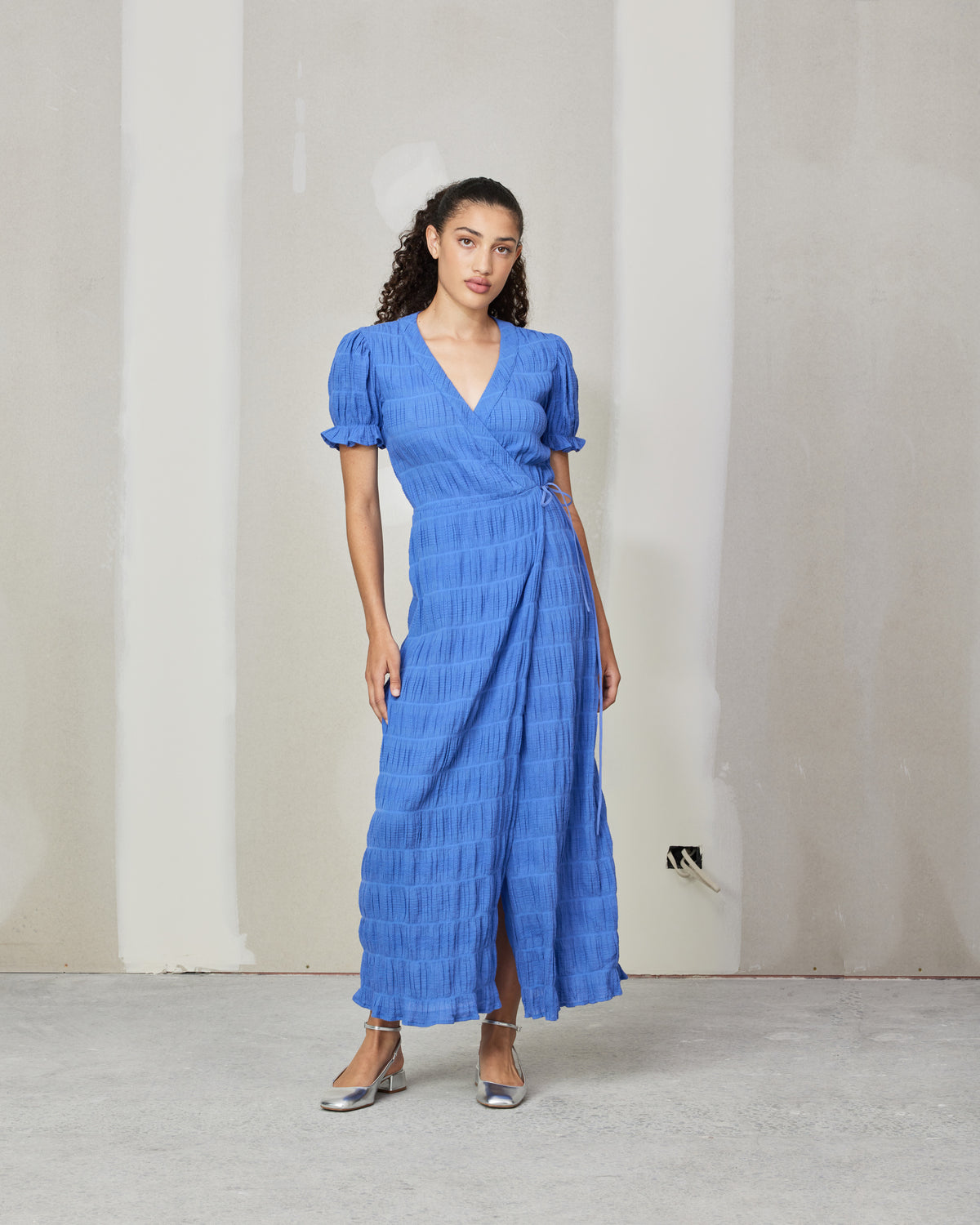 Maxi Dress Cornflower Blue Wrap Dress MIRELLA SHORT SLEEVE WRAP