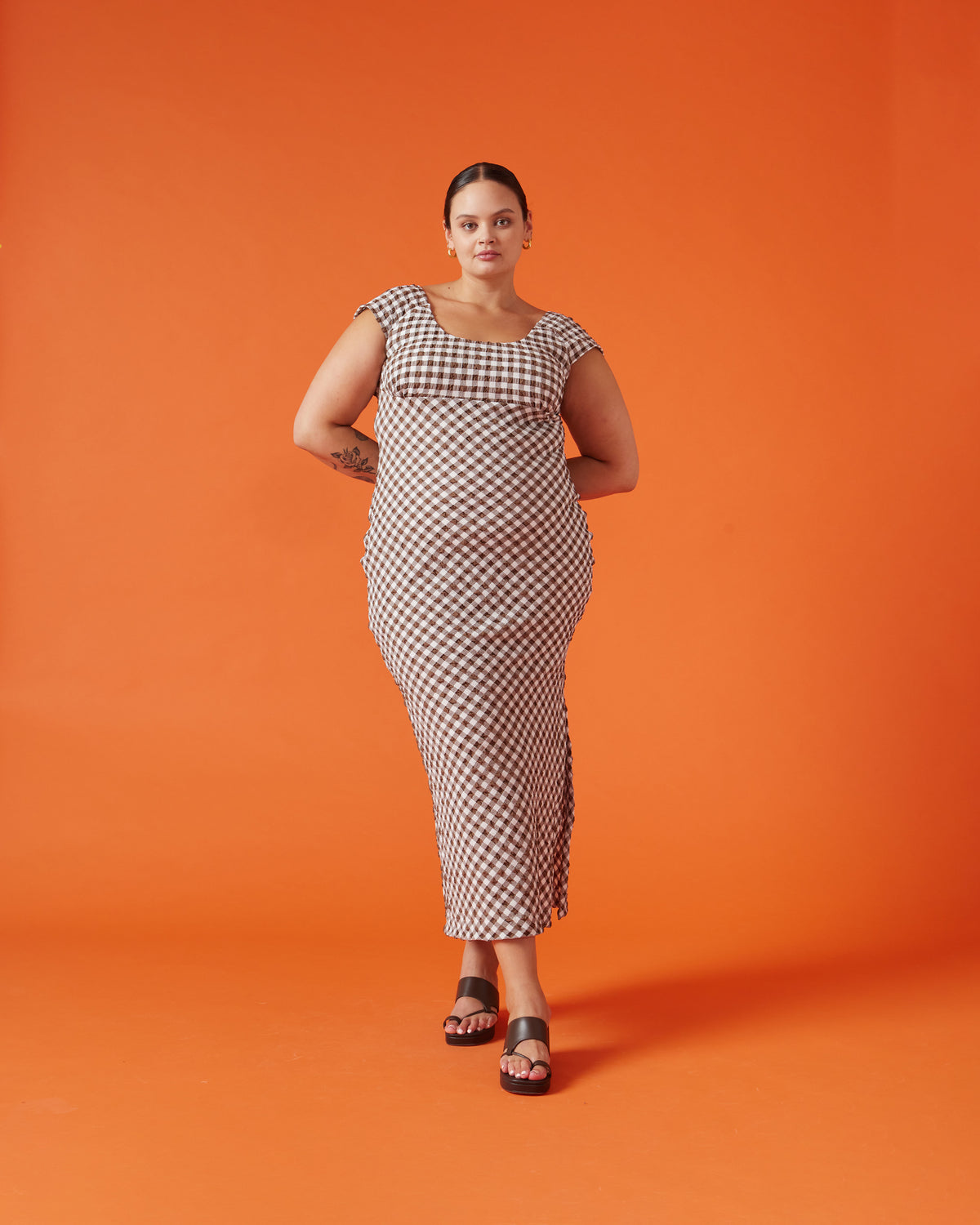 PRISM MIDI DRESS BROWN GINGHAM | RUBY PRISM MIDI DRESS BROWN GINGHAM | RUBY