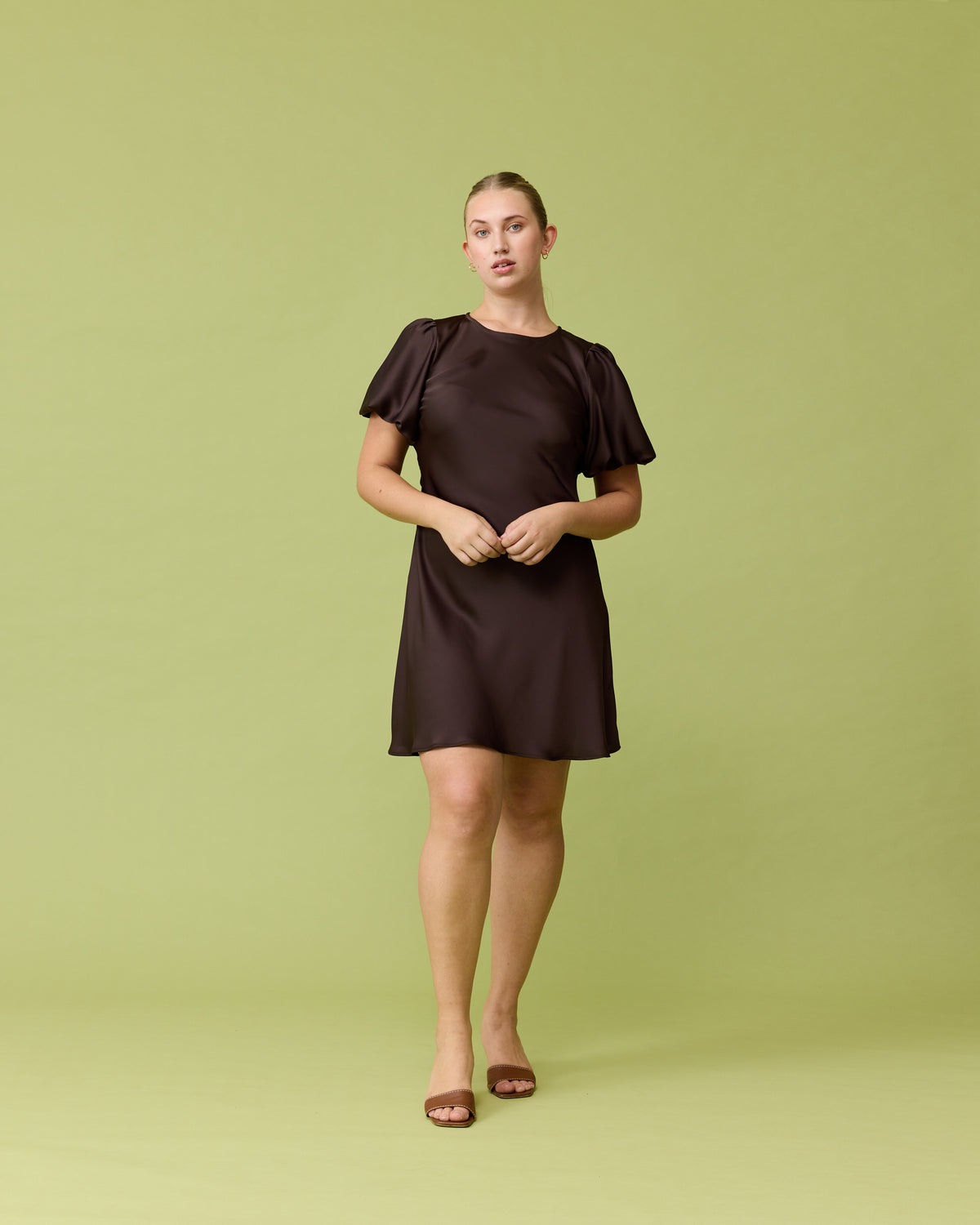 KENDALL SATIN MINI DRESS ESPRESSO KENDALL SATIN MINI DRESS ESPRESSO