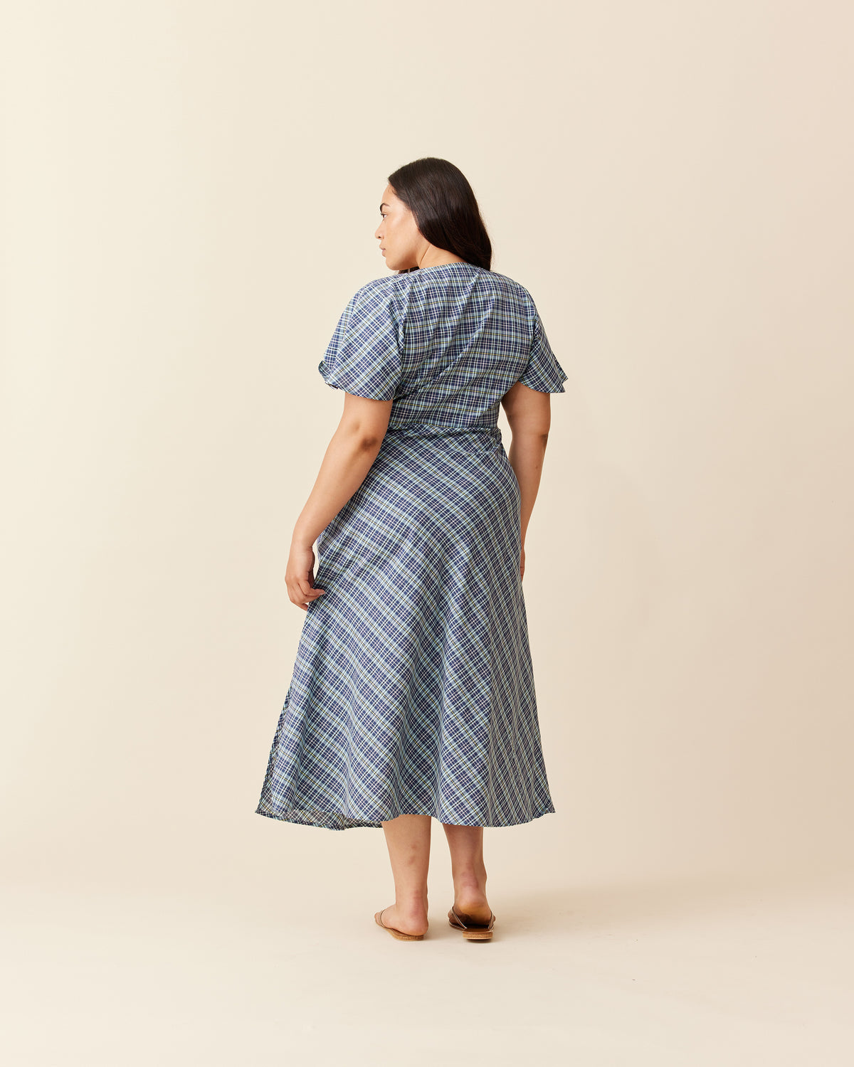 CLOVER MIDI DRESS NAVY YELLOW TARTAN