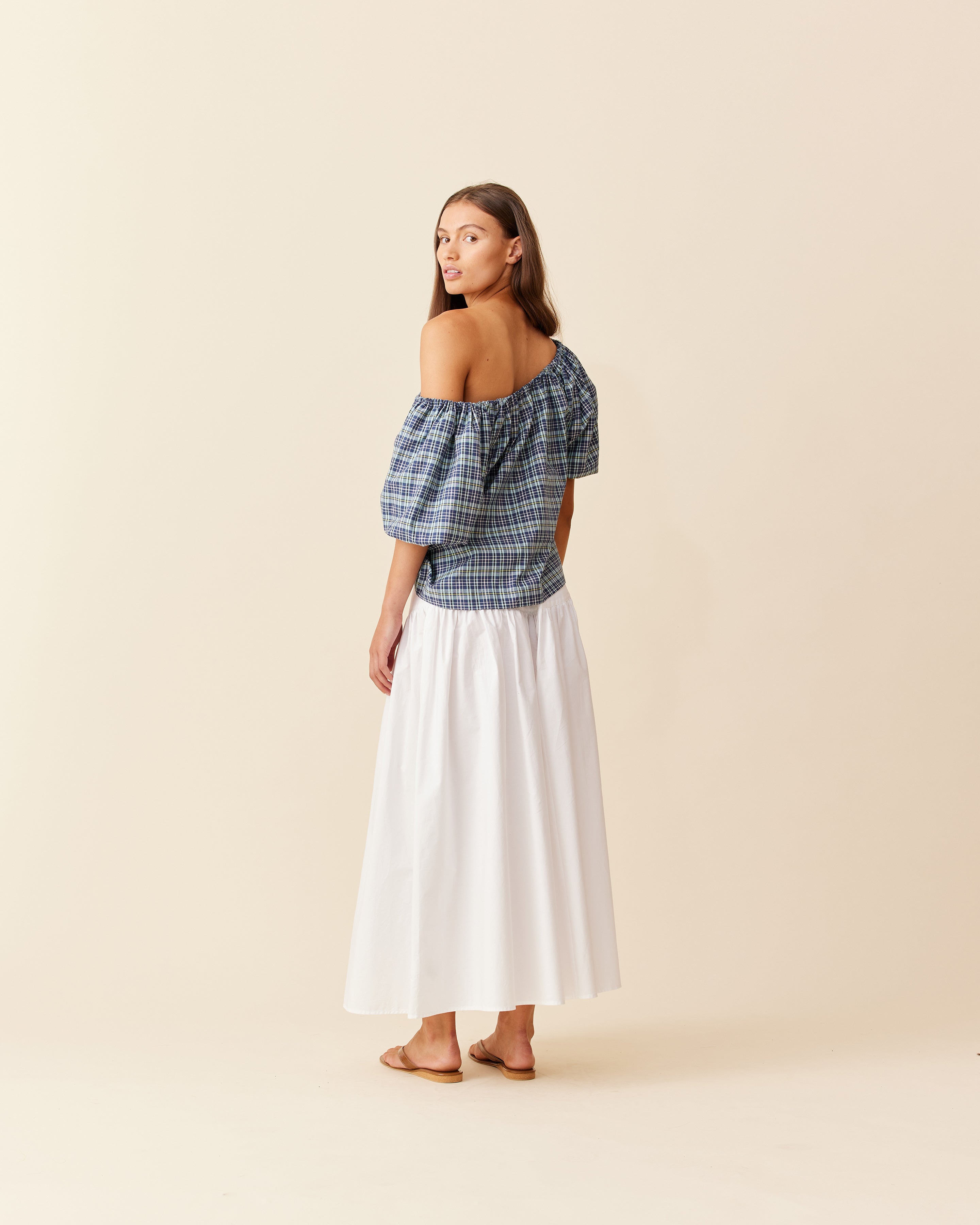 HYDRA OFF SHOULDER BLOUSE NAVY YELLOW TARTAN | RUBY