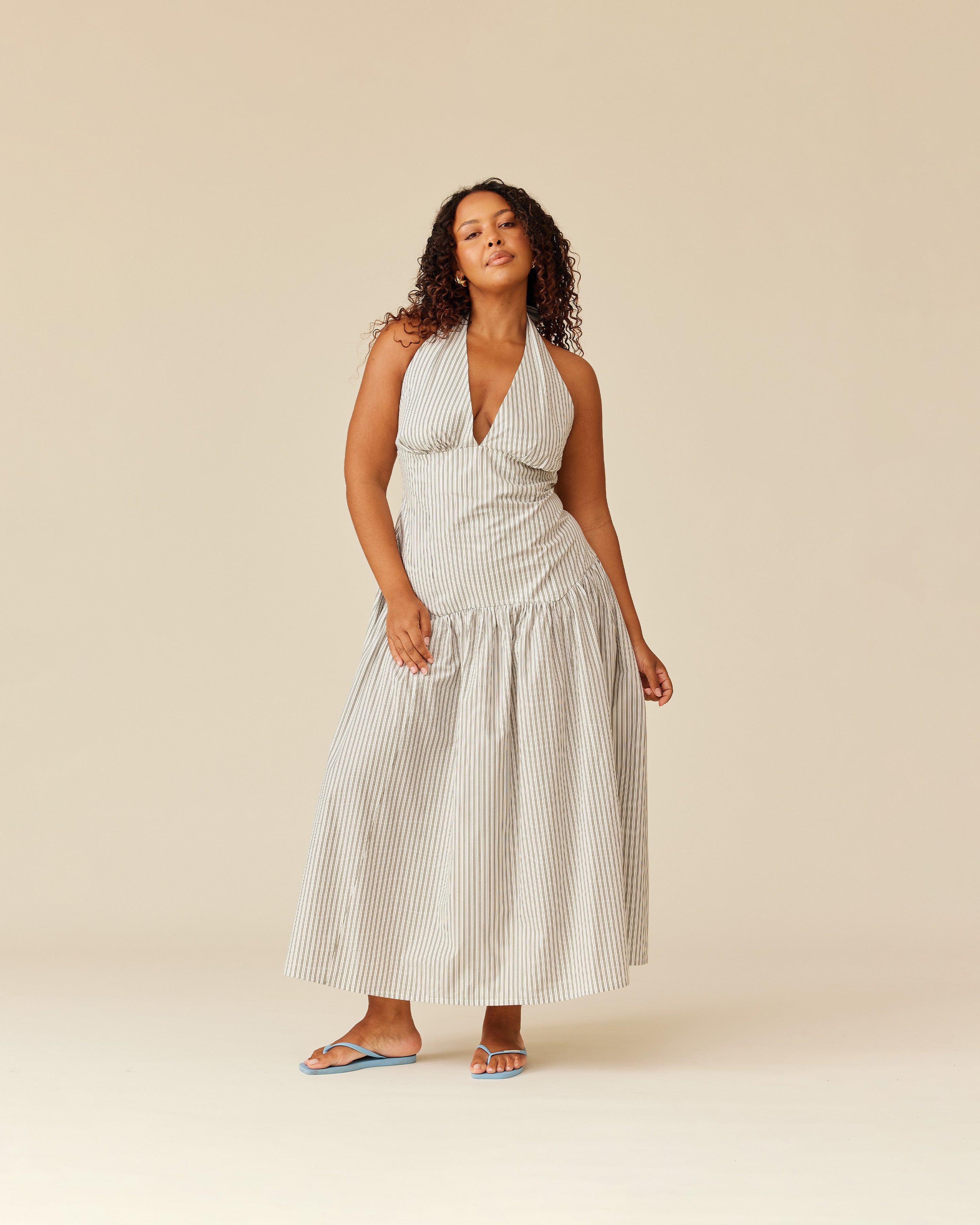 RELAXE HALTER DRESS OLIVE STRIPE | RUBY