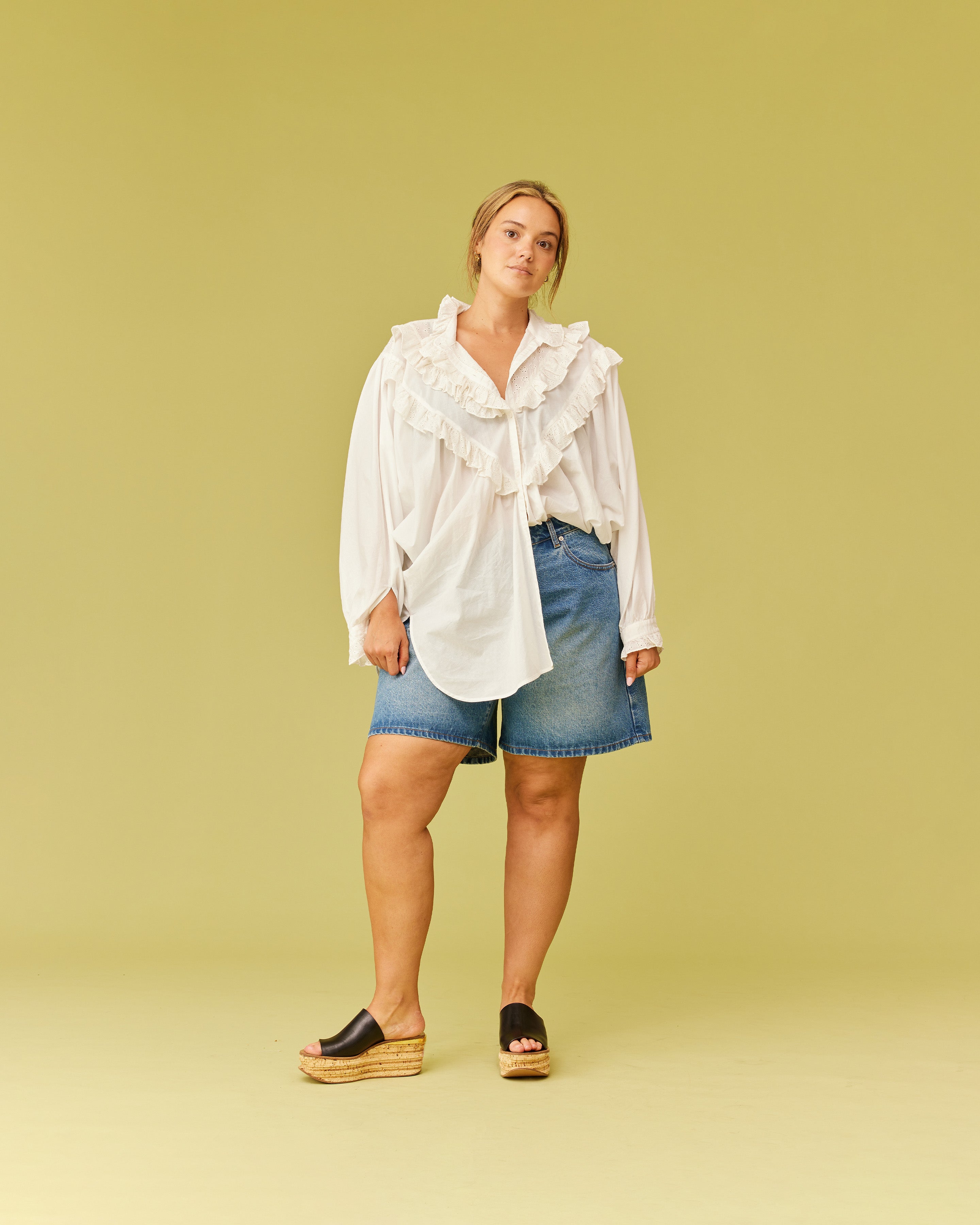 BLANCA RUFFLE BLOUSE WHITE | RUBY