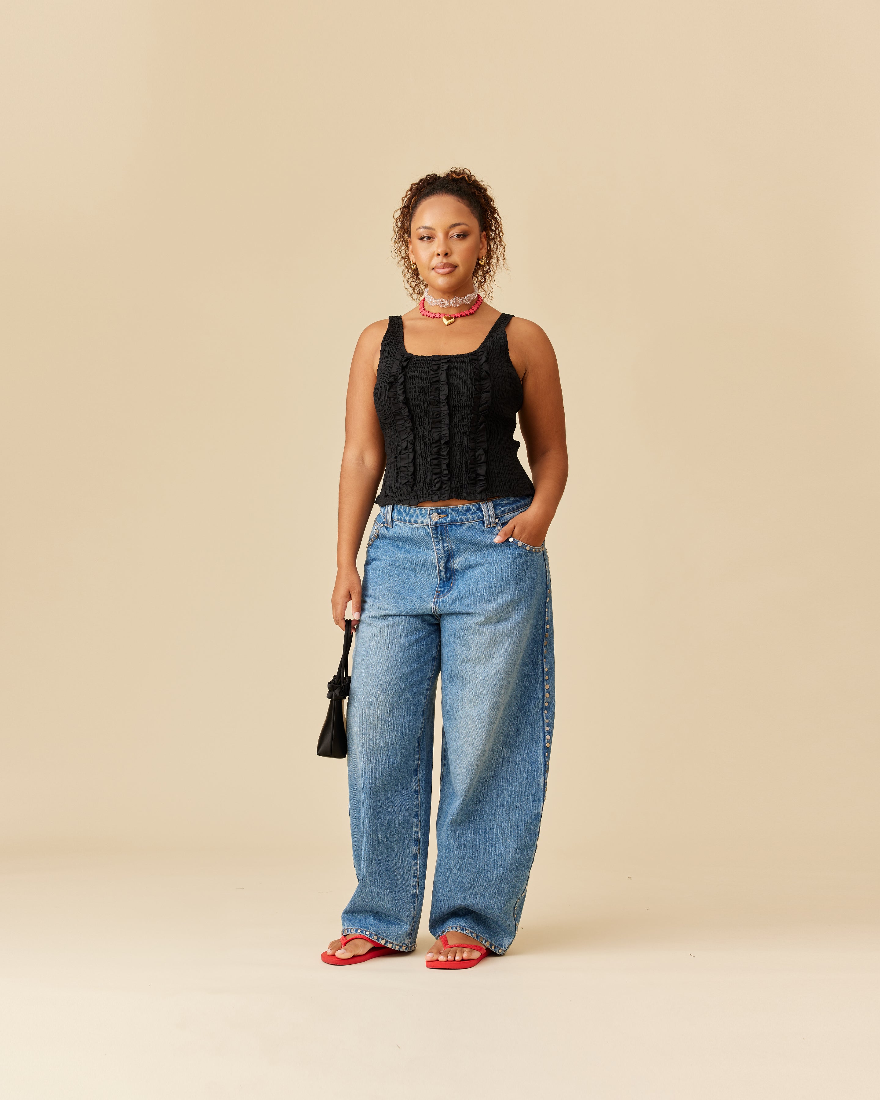 トップス ANDMARY Cotton ribbon tank black RIBBON TANK BLACK | RUBY