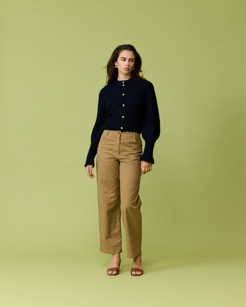 MONTY TROUSER CAMEL | Straight-leg pant designed in a camel coloured drill cotton. This trouser features a curved seam detail at the back, belt loops and zip fly with button closure.