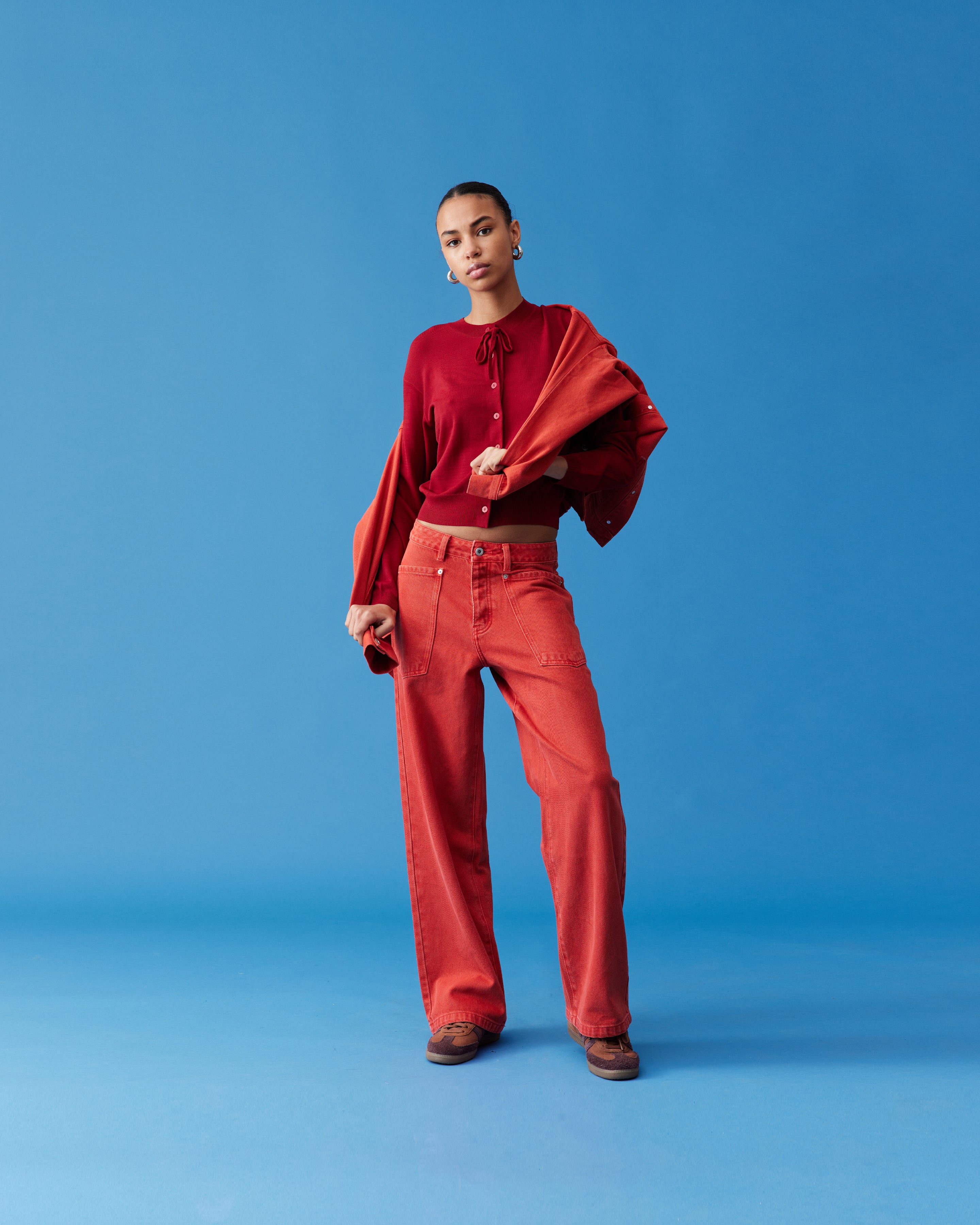 トップス Emma knit flare cardigan set Black Emma Black Fitted Cardigan in Cotton Blend Yarn Knit – fbrq.com